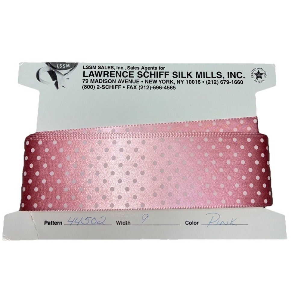 Lawrence Schiff Silk Mills‎ Ribbon Pink White Polka Dot 1.5" 5 yd Made In USA